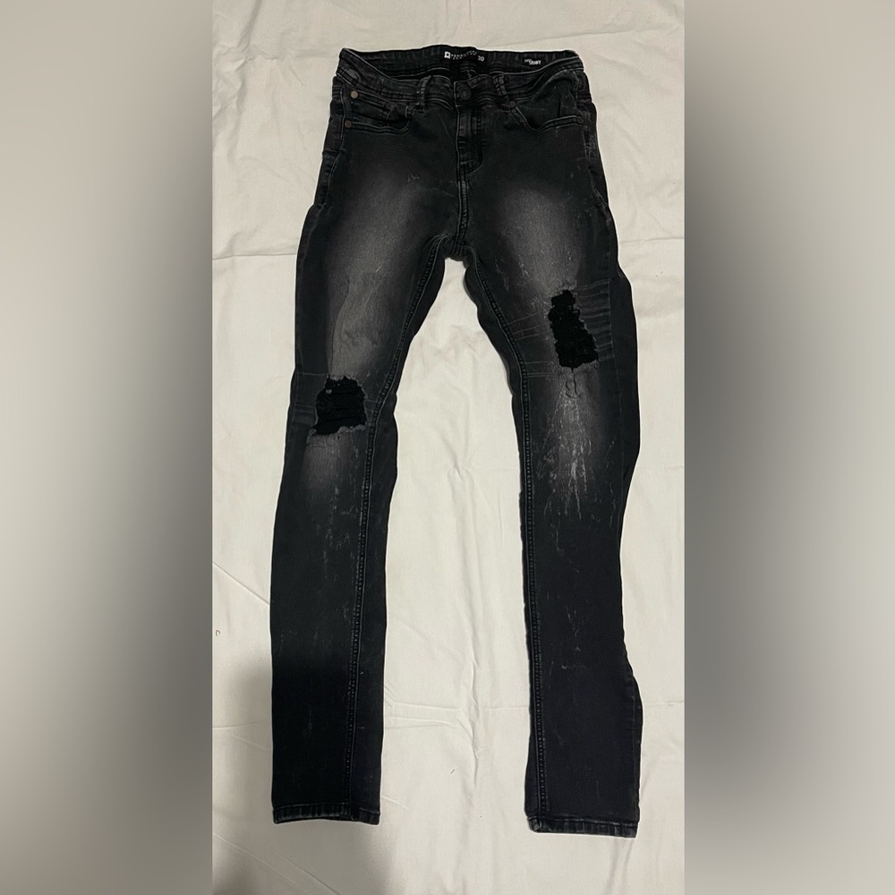 Mens penshoppe black distressed super skinny jeans pants size 30